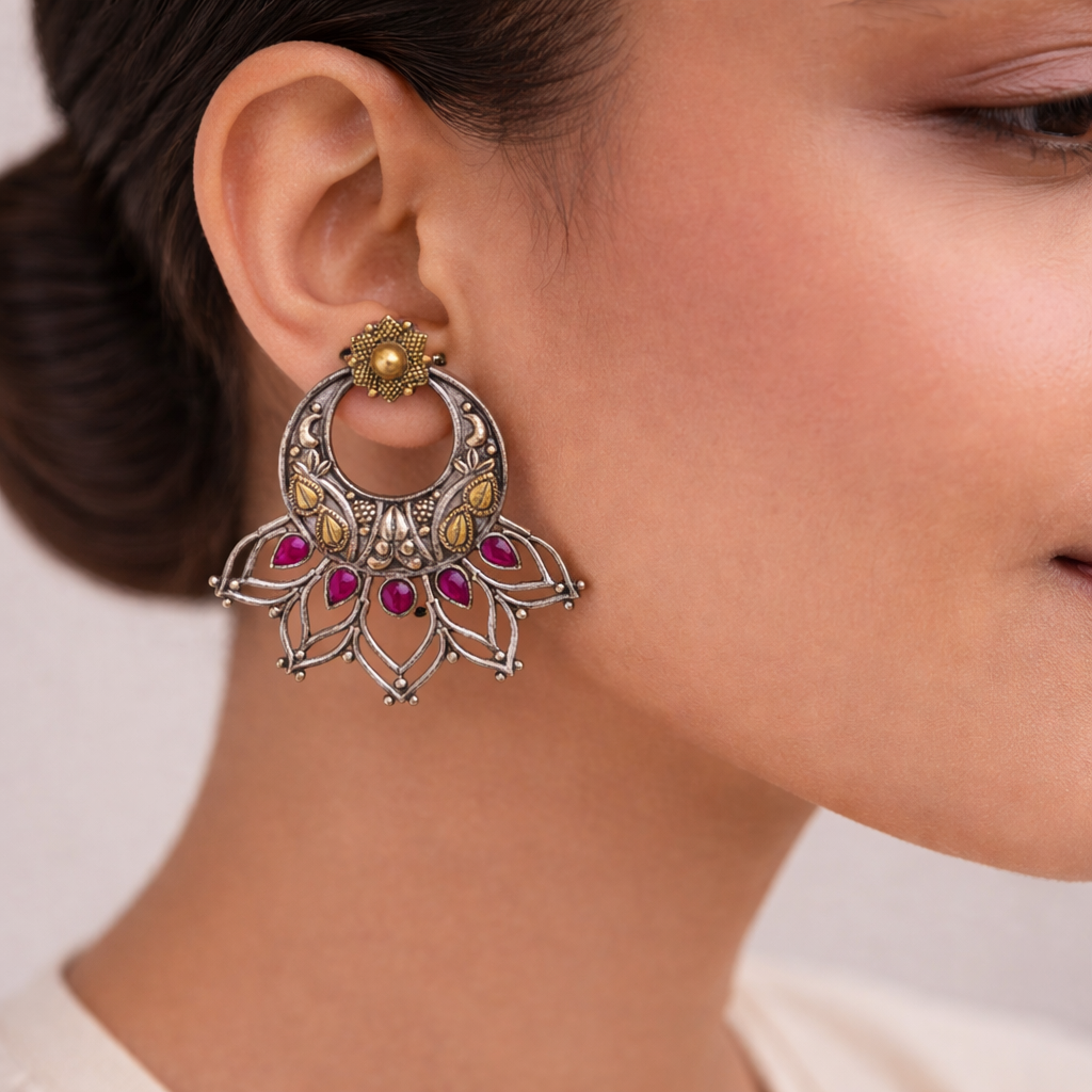 Ambuj- Silver Brass Oxidised dangler earrings