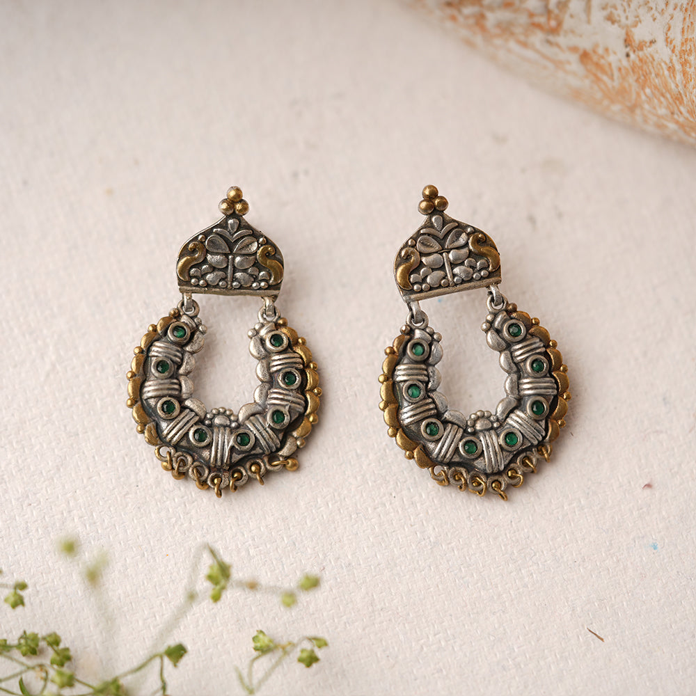 Shaam-Savera- Silver Brass Oxidised dangler earrings