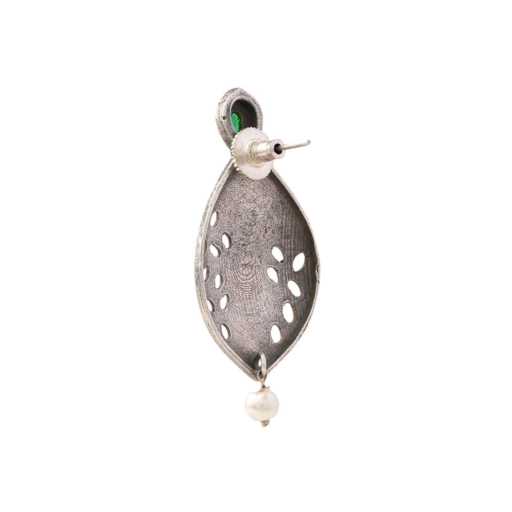 Kanha- Silver Brass Pearl Stud Earrings(Green)