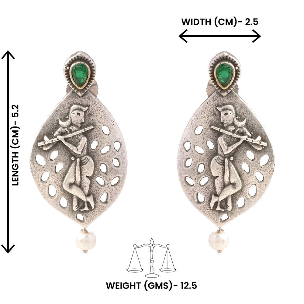 Kanha- Silver Brass Pearl Stud Earrings(Green)