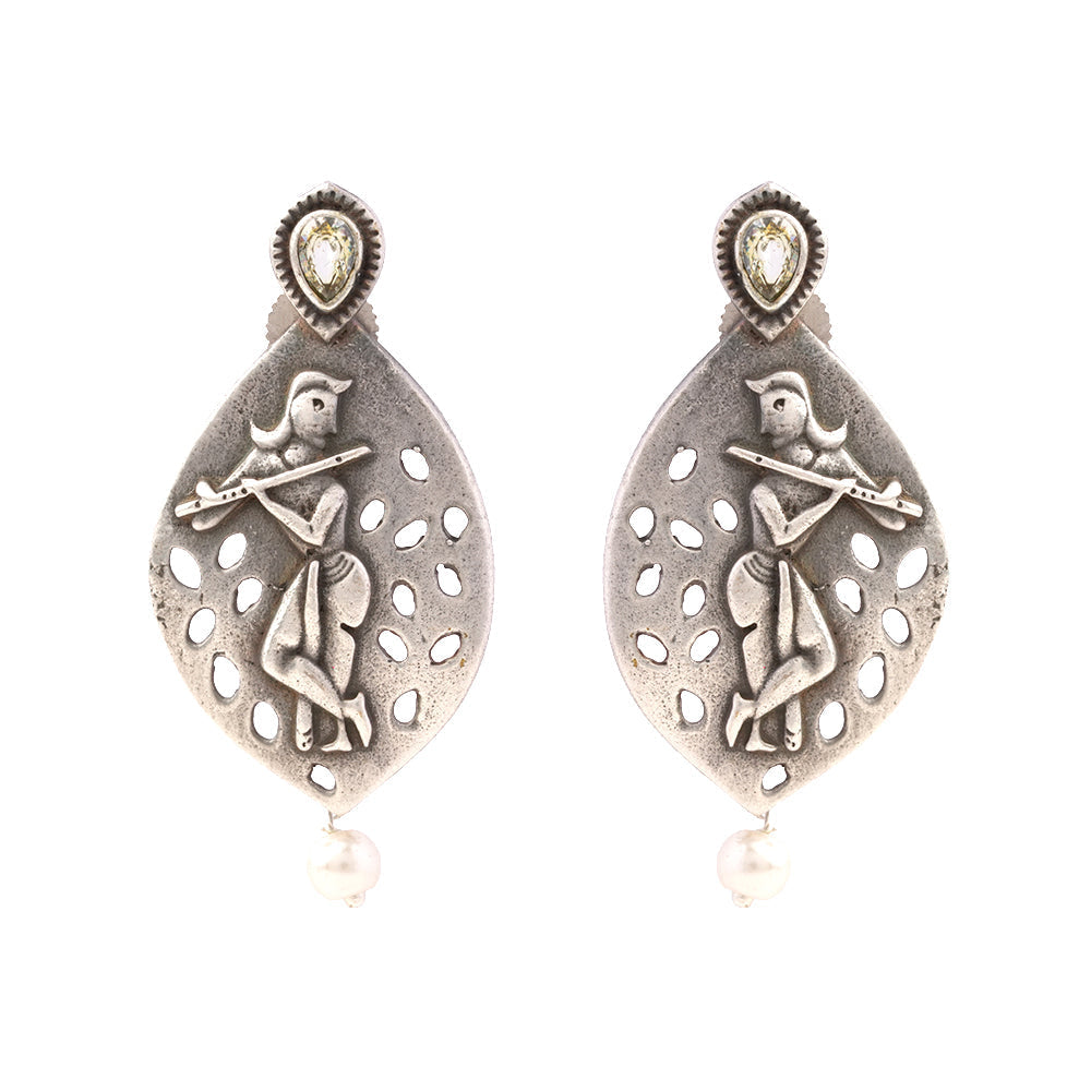 Kanha- Silver Brass Pearl stud earrings(White)