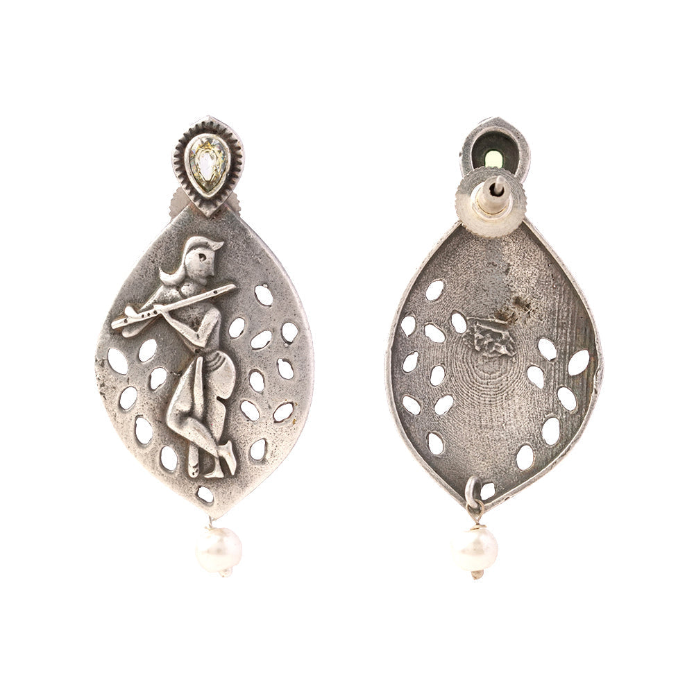 Kanha- Silver Brass Pearl stud earrings(White)