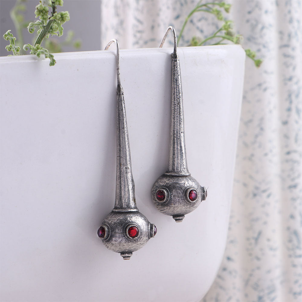 Somya- Silver Brass Oxidised dangler earrings(Red)