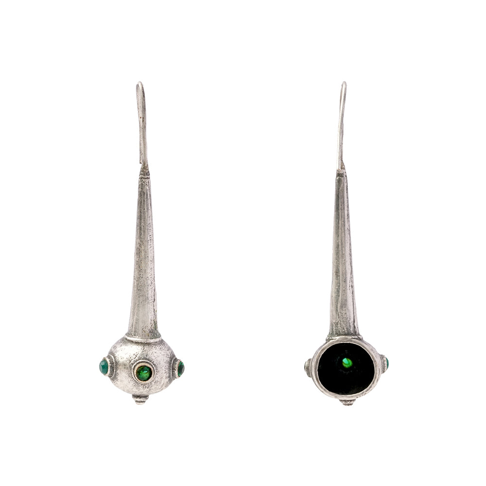 Somya- Silver Brass Oxidised dangler earrings(Green)
