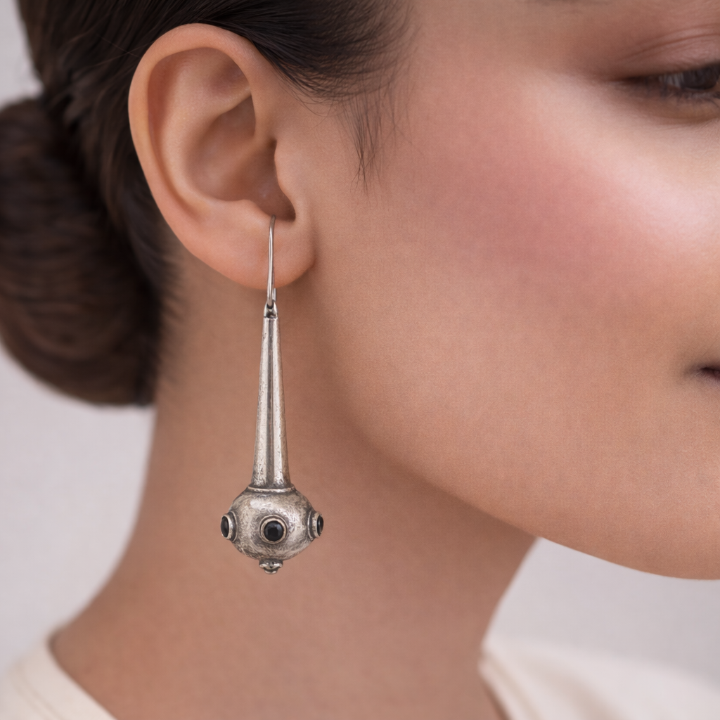 Somya- Silver Brass Oxidised dangler earrings(Blue)