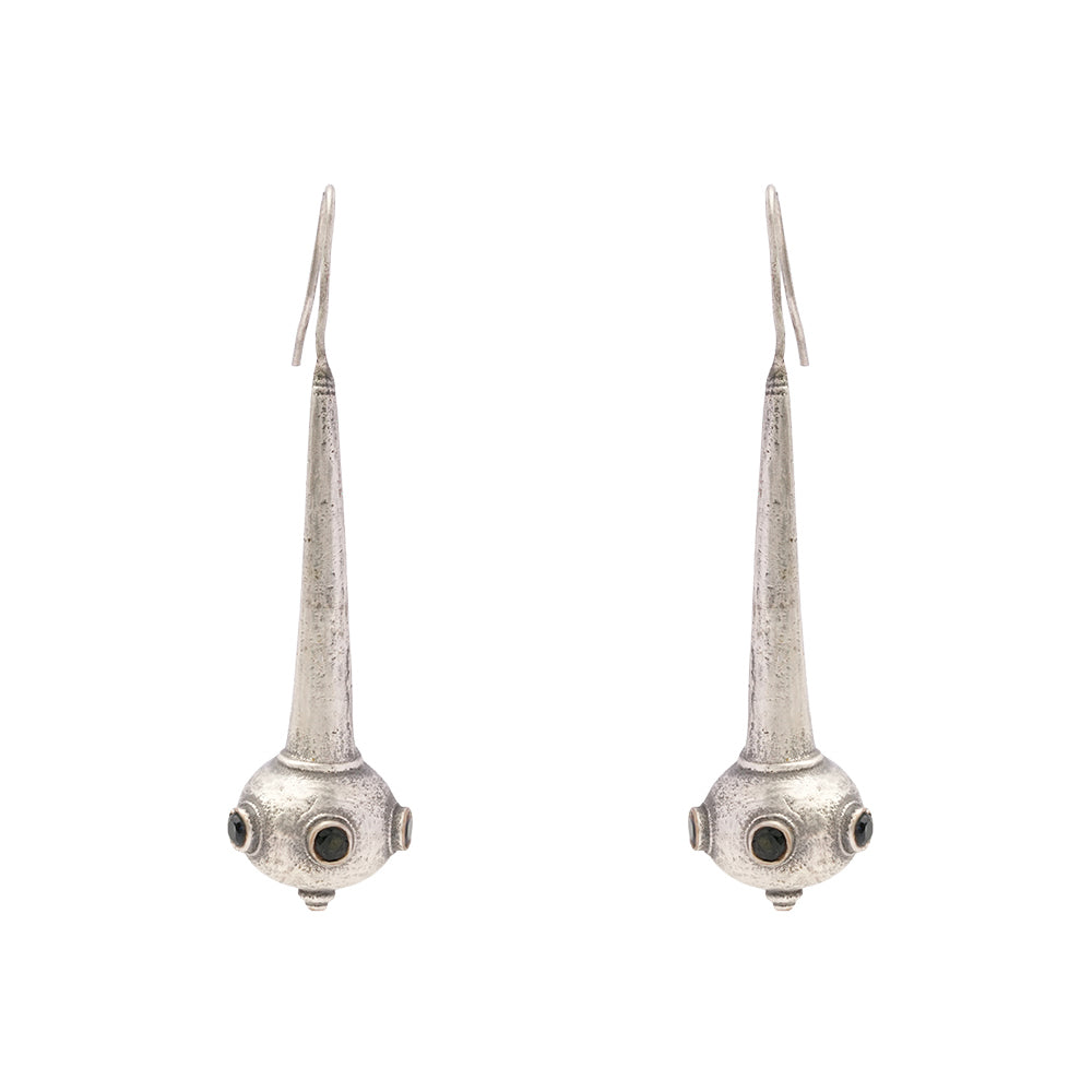 Somya- Silver Brass Oxidised dangler earrings(Blue)