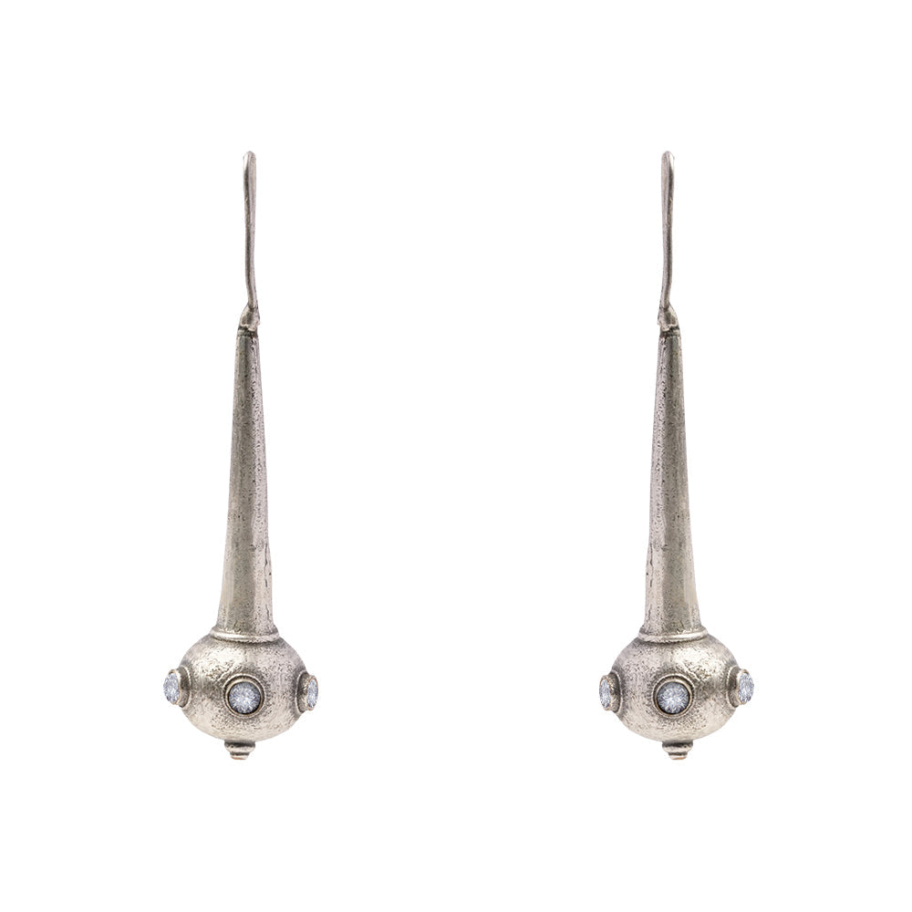 Somya- Silver Brass Oxidised dangler earrings(White)