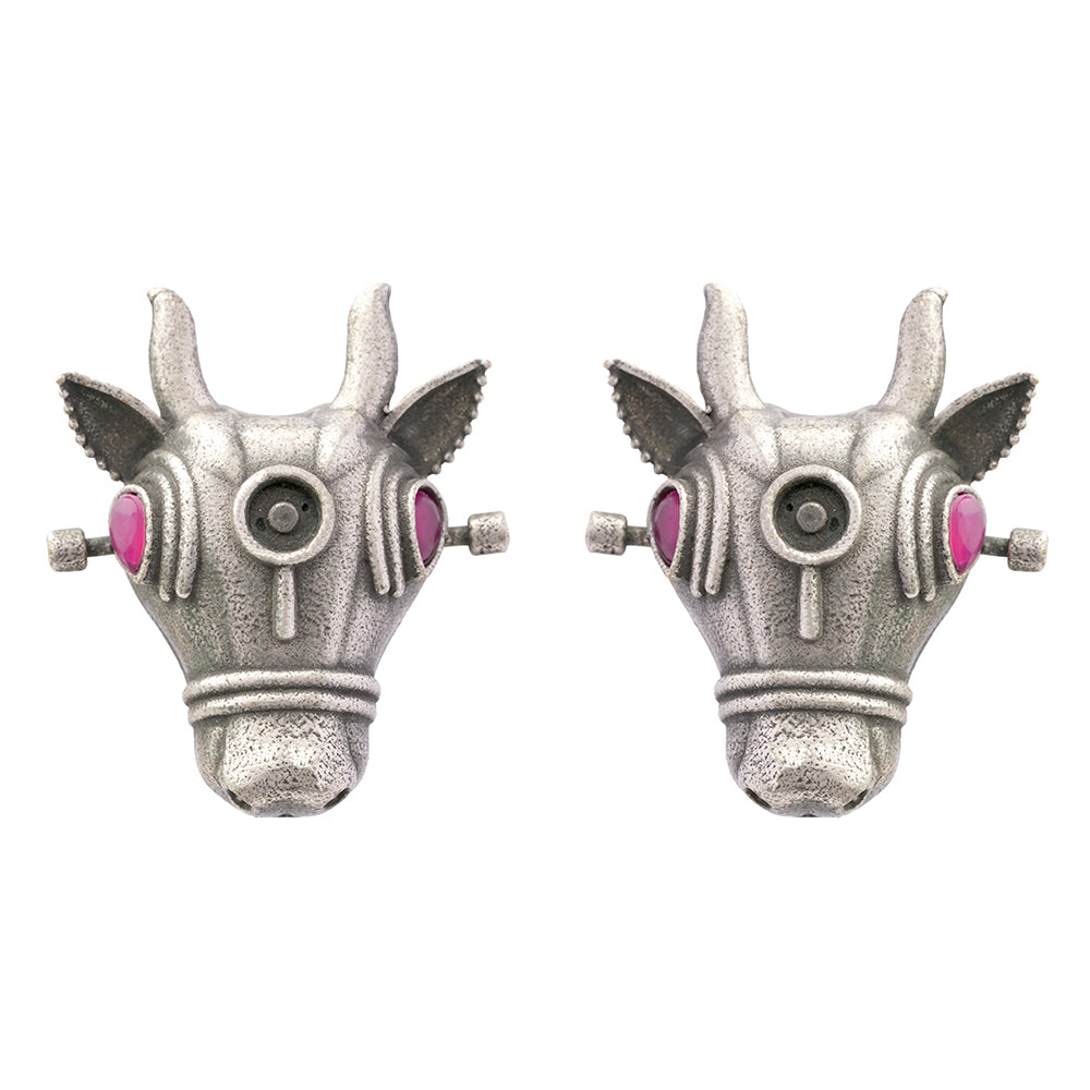 Nandi- Silver oxidised Stone-Studded stud earrings(Red)