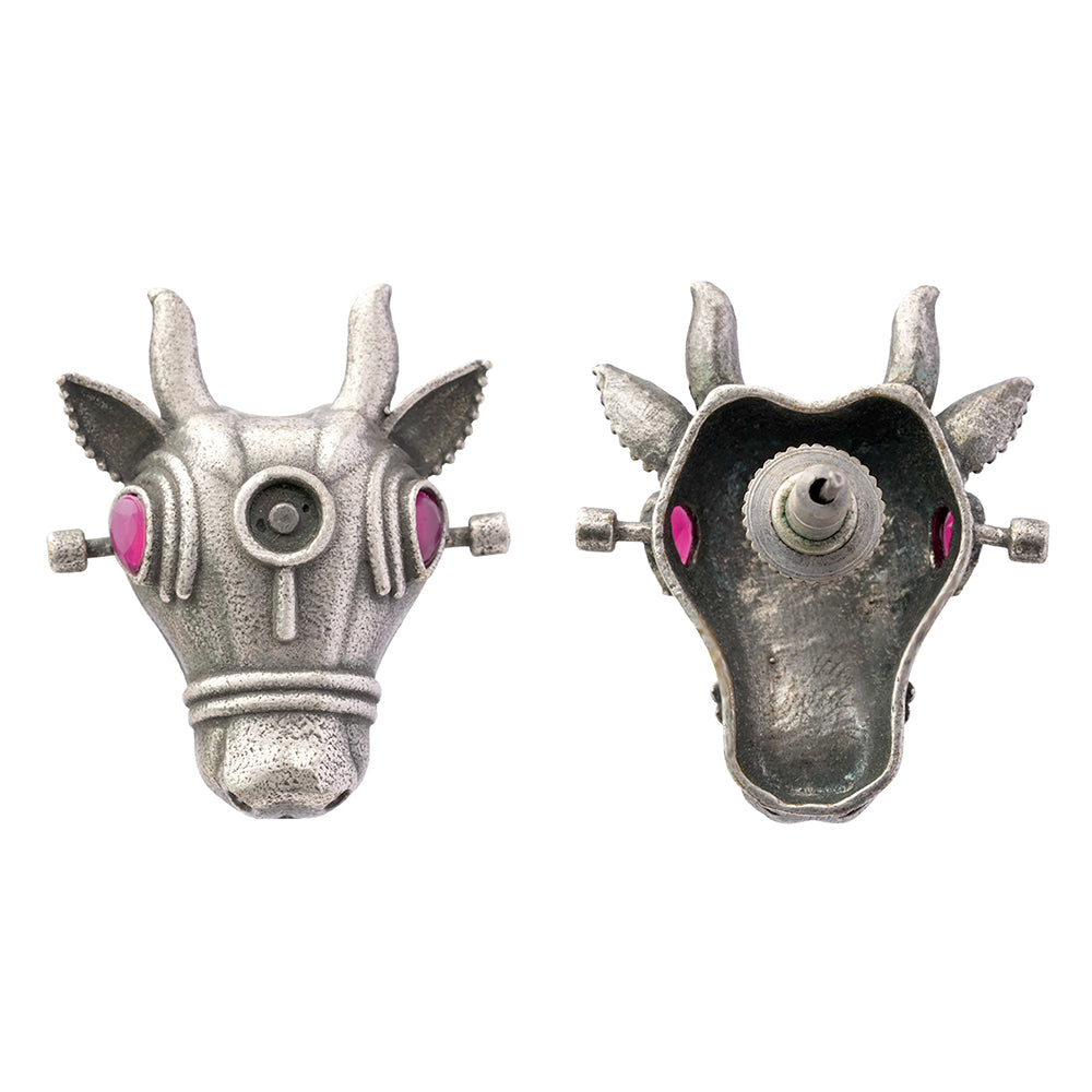 Nandi- Silver oxidised Stone-Studded stud earrings(Red)
