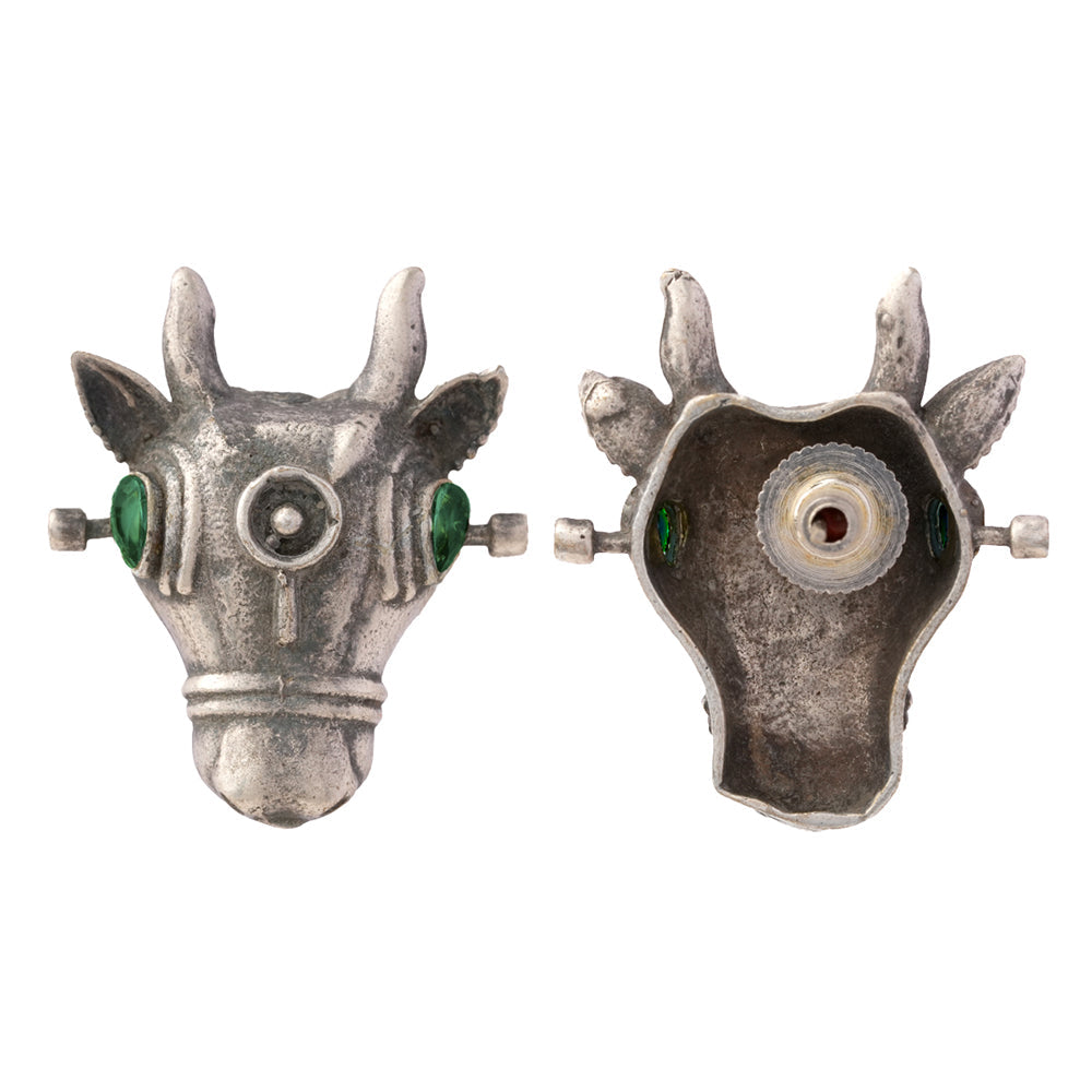 Nandi- Silver oxidised Stone-Studded stud earrings(Green)