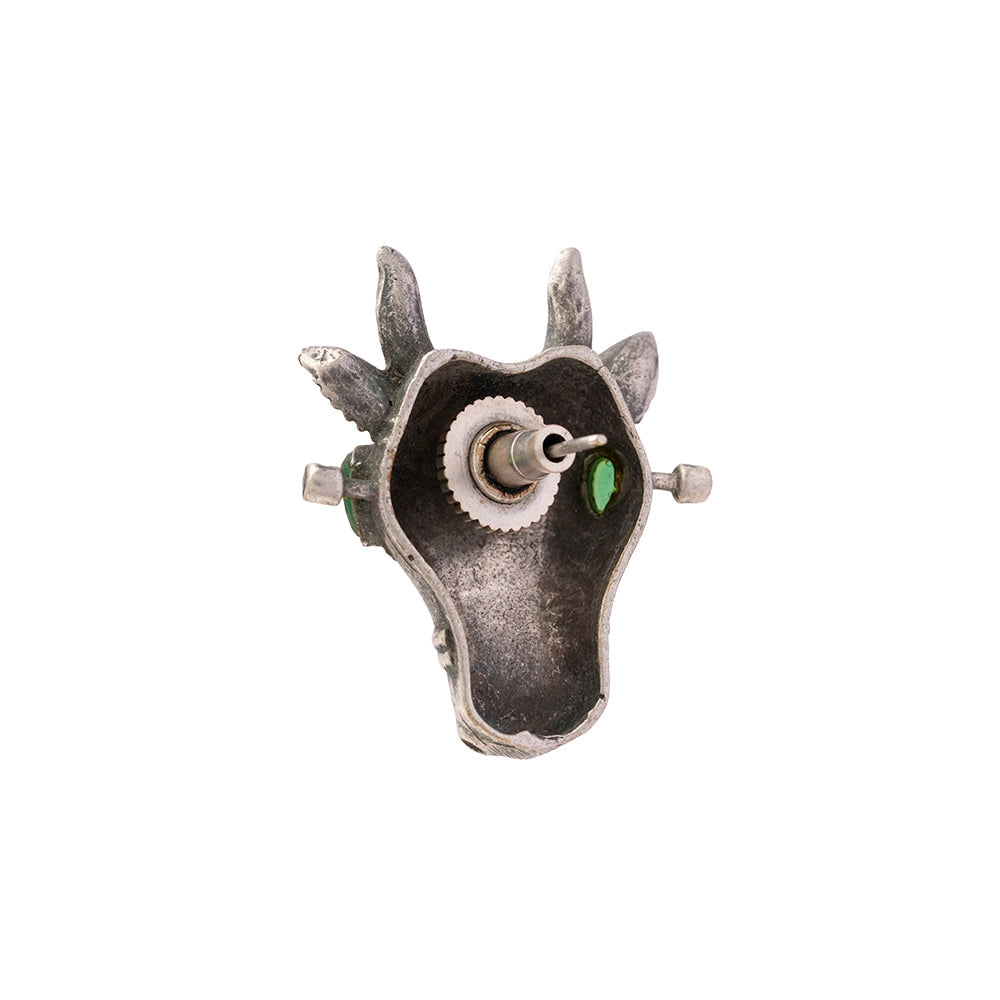 Nandi- Silver oxidised Stone-Studded stud earrings(Green)