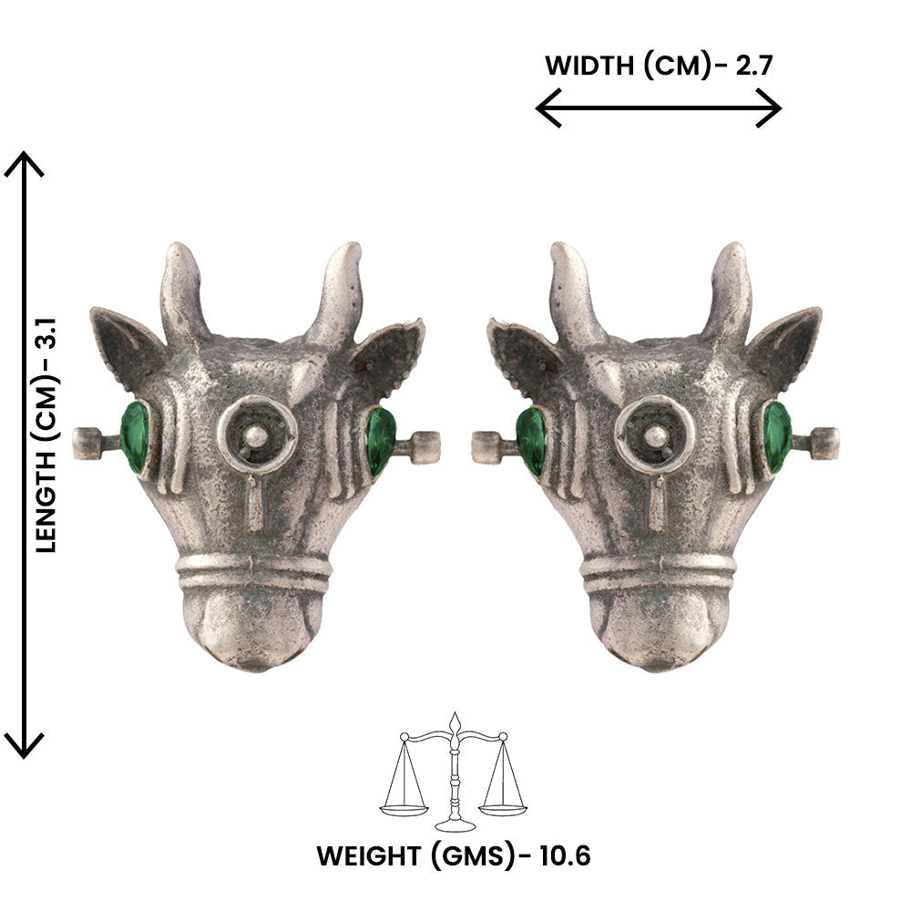 Nandi- Silver oxidised Stone-Studded stud earrings(Green)