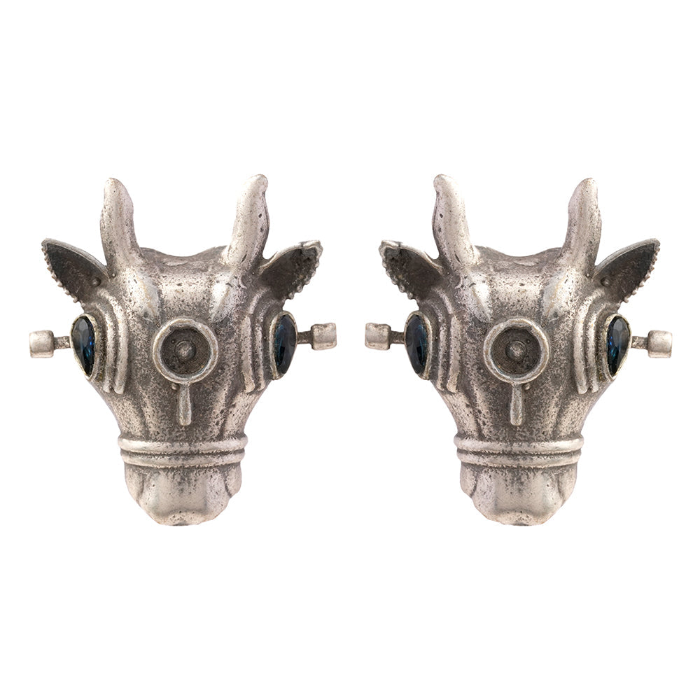 Nandi- Silver oxidised Stone-Studded stud earrings(Blue)