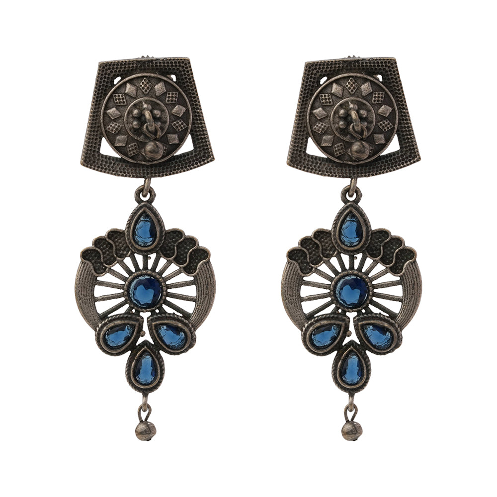 Gulbahar-Silver Brass Oxidised dangler earrings(Blue)
