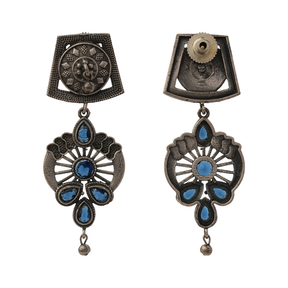 Gulbahar-Silver Brass Oxidised dangler earrings(Blue)