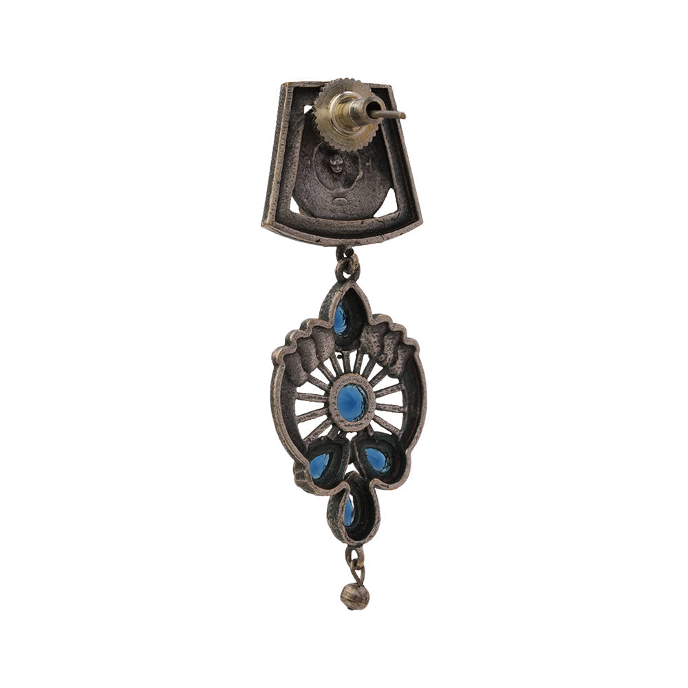 Gulbahar-Silver Brass Oxidised dangler earrings(Blue)