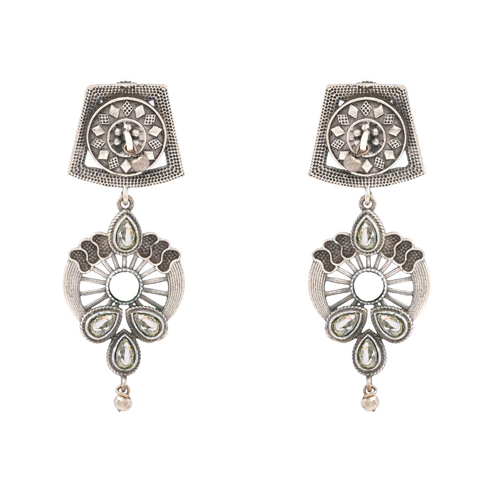 Gulbahar-Silver Brass Oxidised dangler earrings(White)