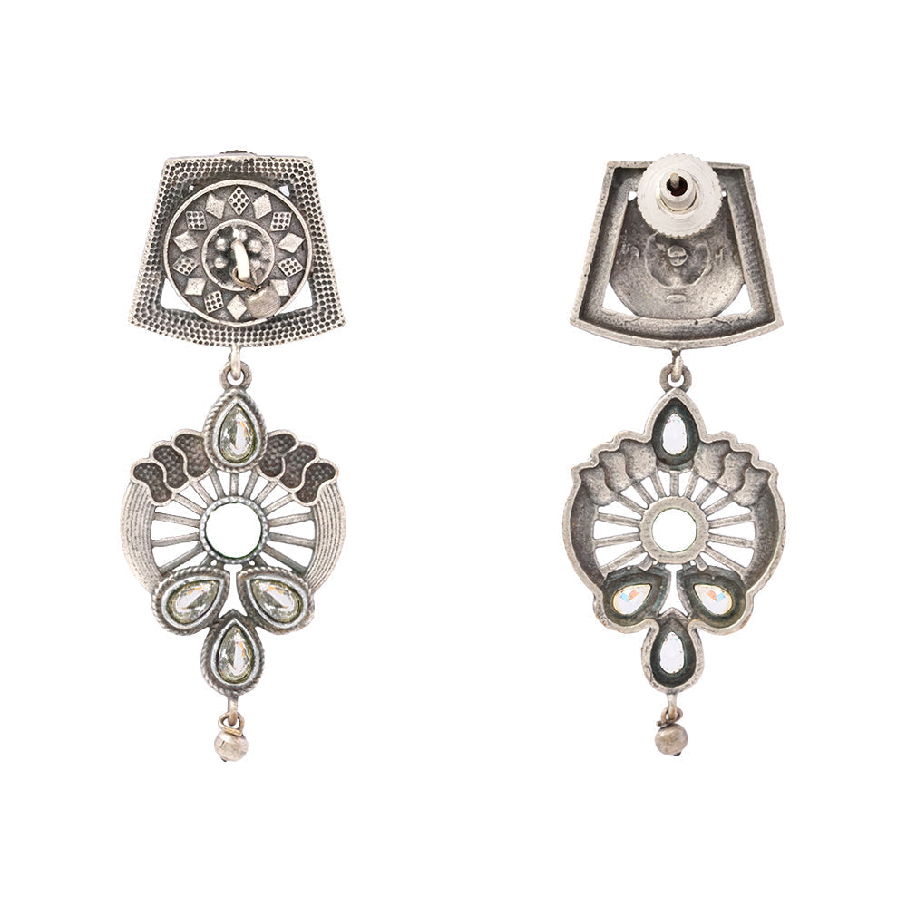 Gulbahar-Silver Brass Oxidised dangler earrings(White)