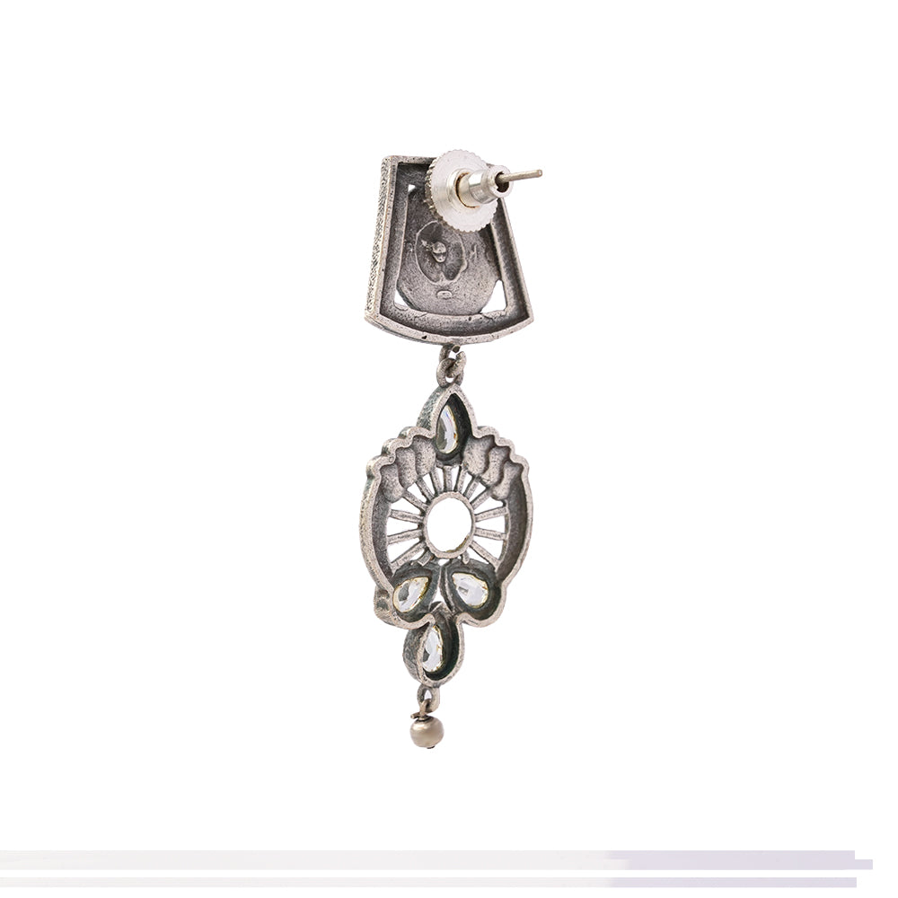 Gulbahar-Silver Brass Oxidised dangler earrings(White)