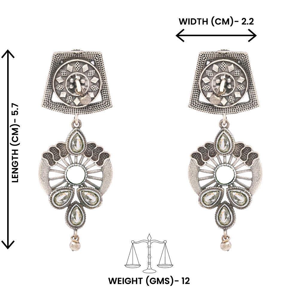 Gulbahar-Silver Brass Oxidised dangler earrings(White)