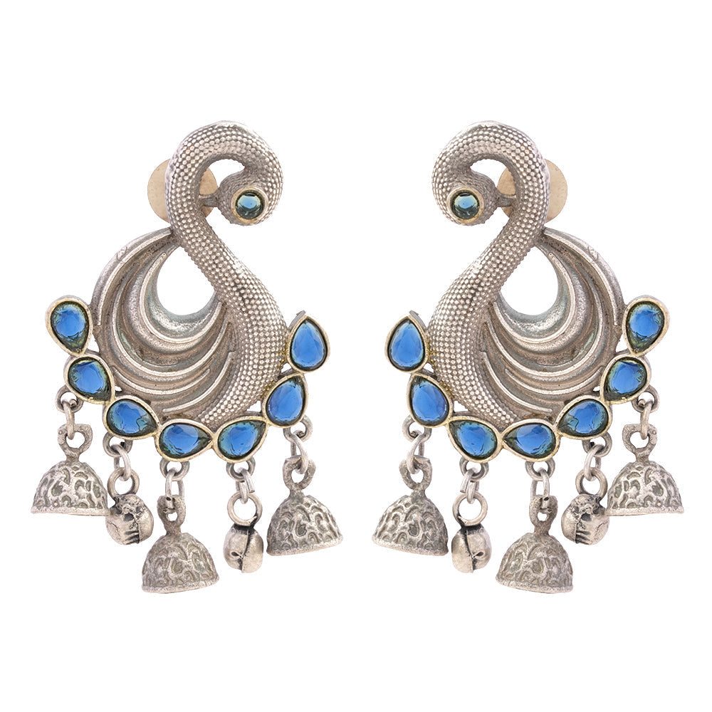 Hansika- Silver Brass ghunghroo dangler earrings(Blue)
