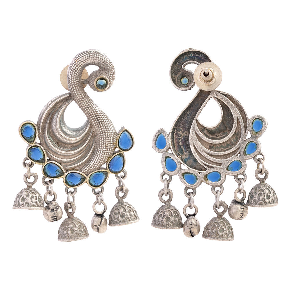 Hansika- Silver Brass ghunghroo dangler earrings(Blue)