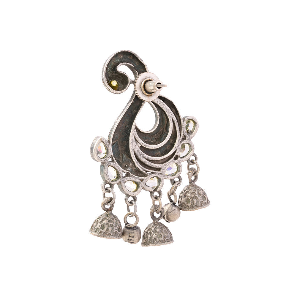 Hansika- Silver Brass ghunghroo dangler earrings(White)