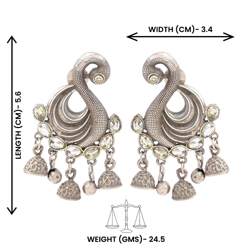Hansika- Silver Brass ghunghroo dangler earrings(White)