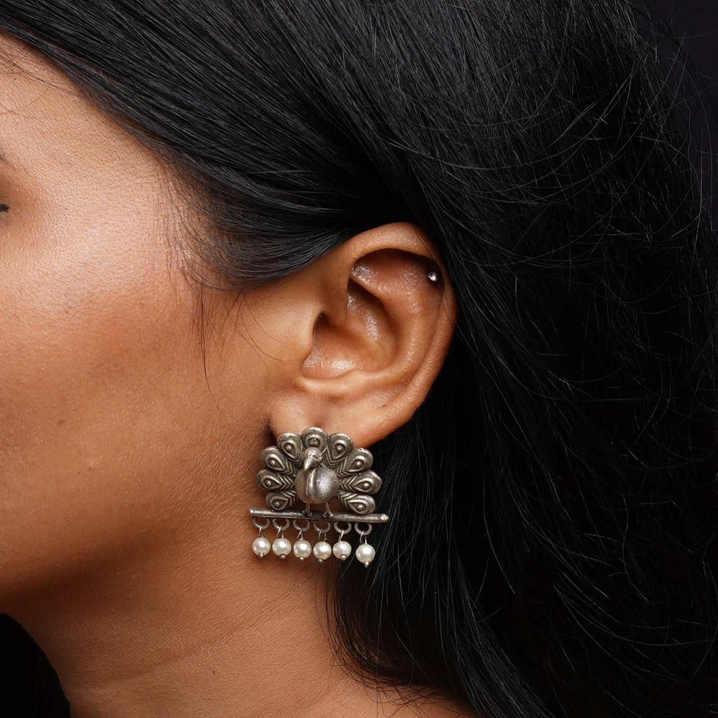 Mayurika- Silver Brass Pearl Stud Earring