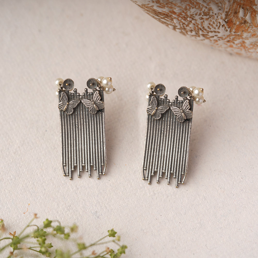 Vihangi- Silver Brass Oxidised Stud earrings
