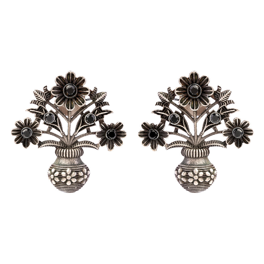 Phool- Silver Brass Oxidised stud earrings