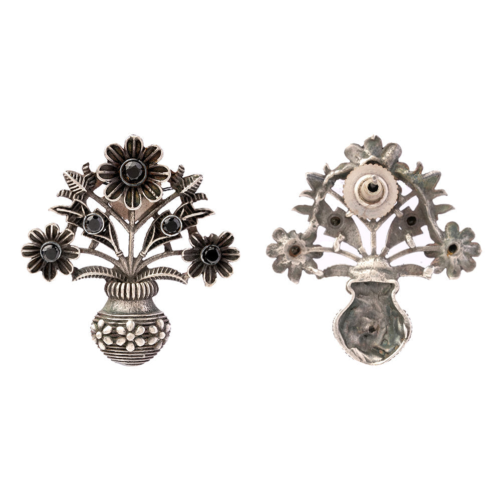 Phool- Silver Brass Oxidised stud earrings