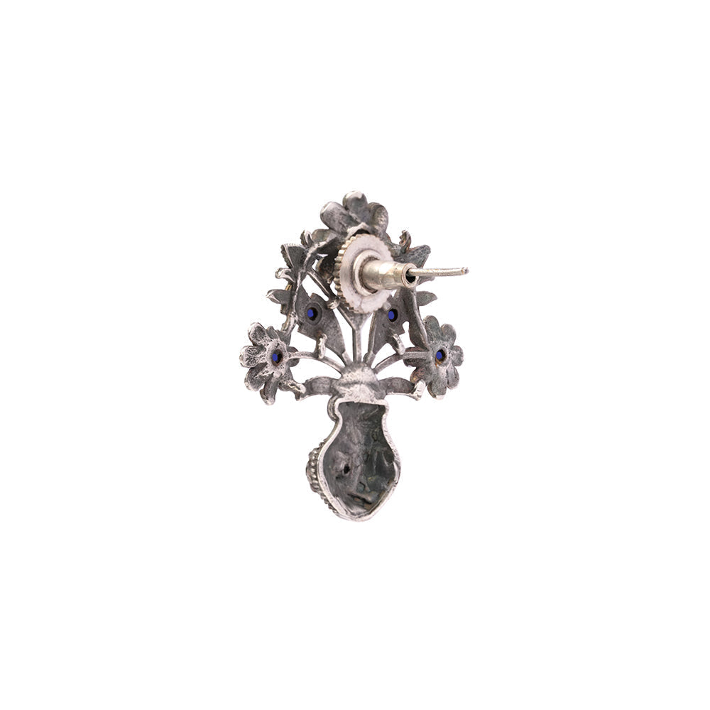 Pushp Kalash- Silver Brass Oxidised stud earrings(Blue)