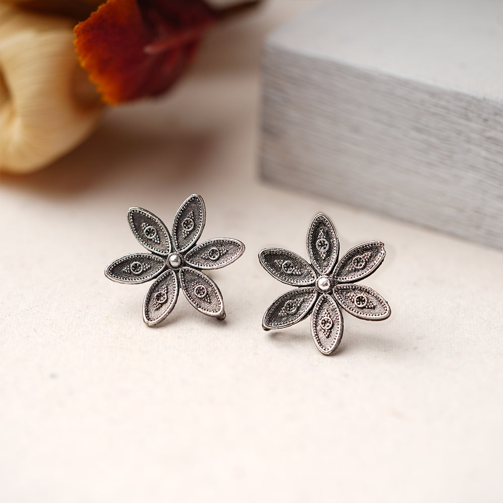 Gulika- Silver Brass Stud Oxidised Earrings