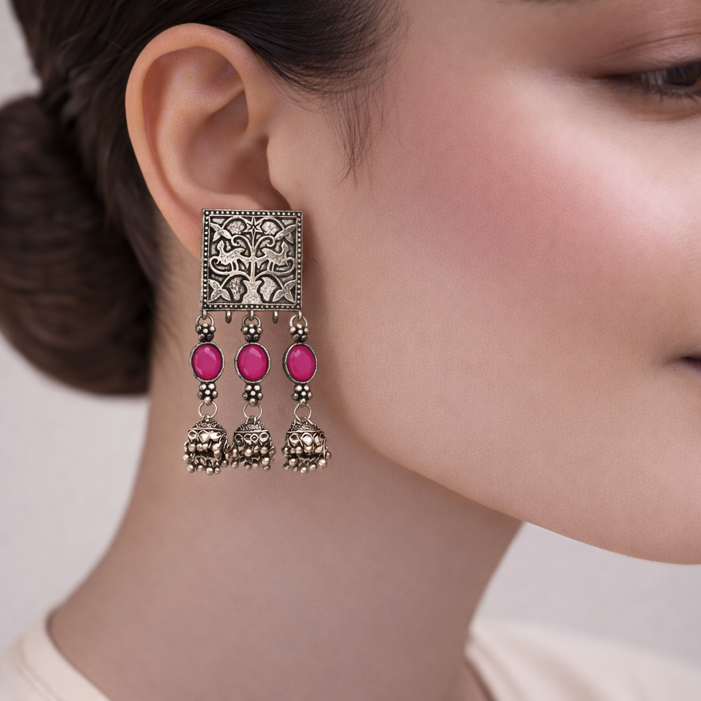 Divyani – Silver Brass Oxidised Dangler Earrings
