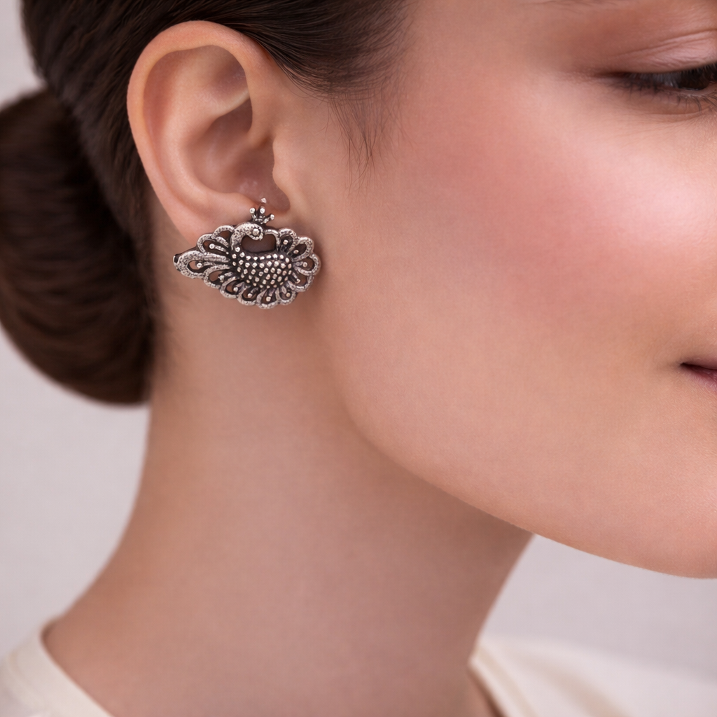 Rasika- Combo of Silver Brass Oxidised stud Earrings