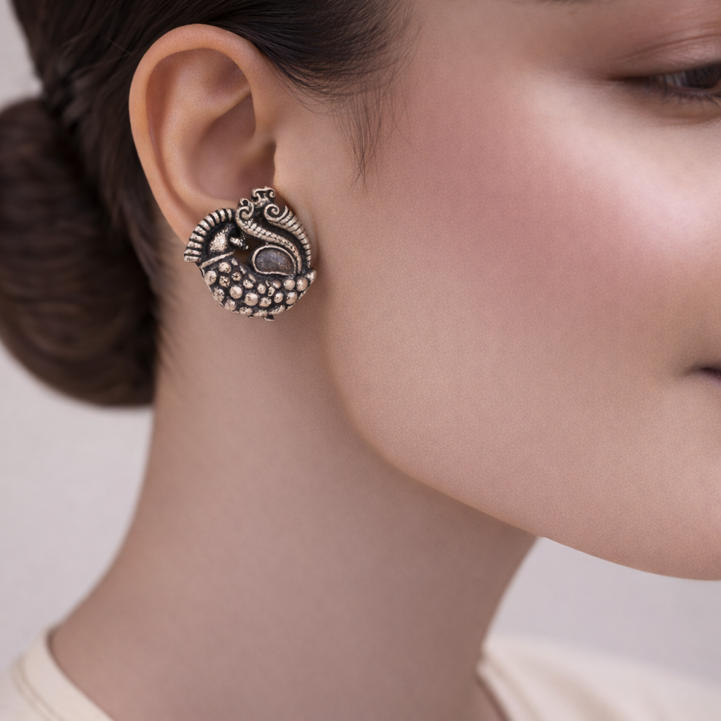 Sajawat- Combo of Silver Brass Oxidised stud Earrings