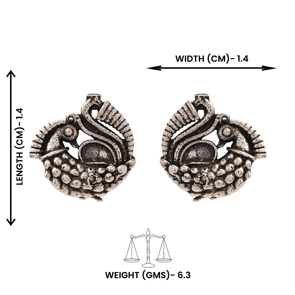 Sajawat- Combo of Silver Brass Oxidised stud Earrings