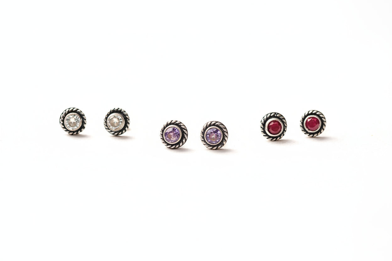 Rangila- Combo of Silver Brass Oxidised stud Earrings