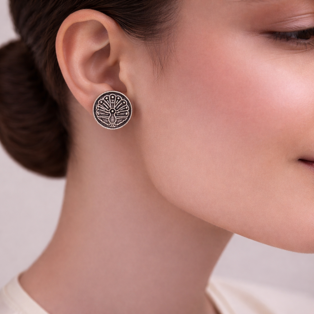 Do Anmol- Combo of Silver Brass Oxidised stud Earrings