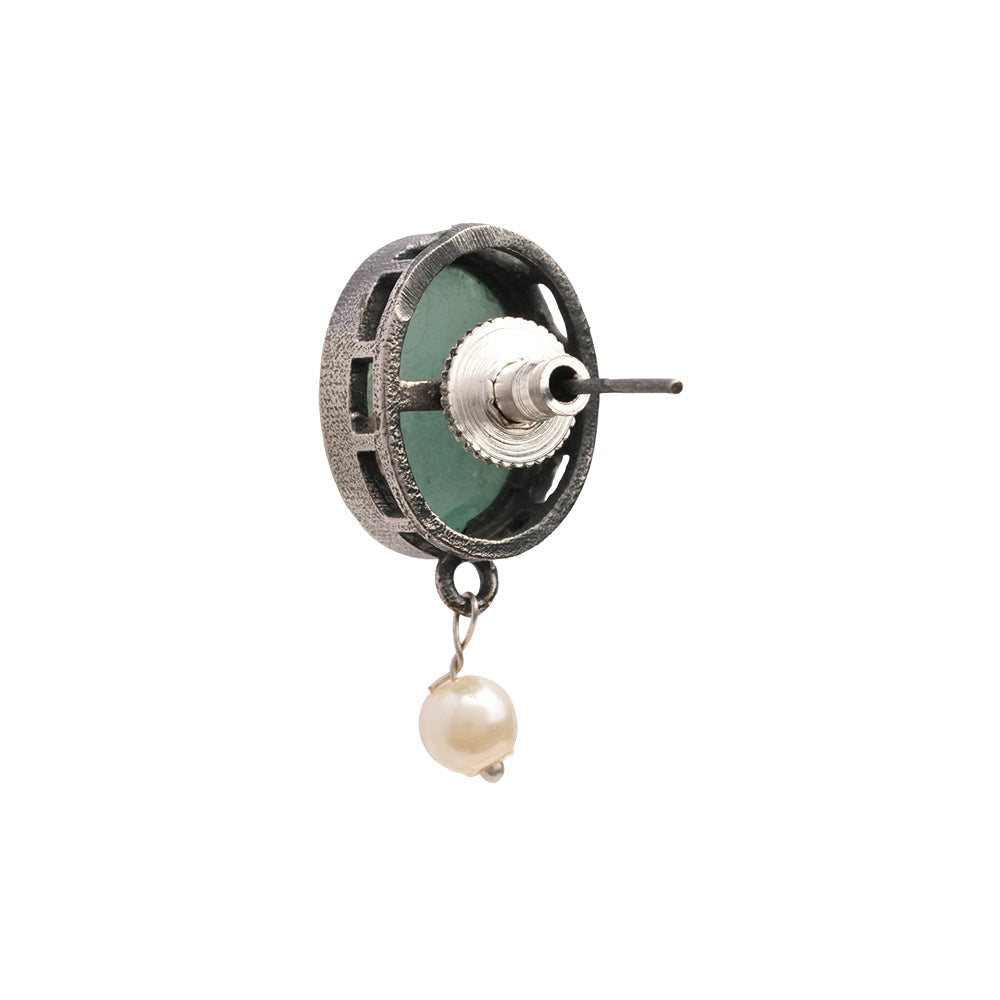 Boond- Silver Brass Stone-Studded stud earrings(Mint)