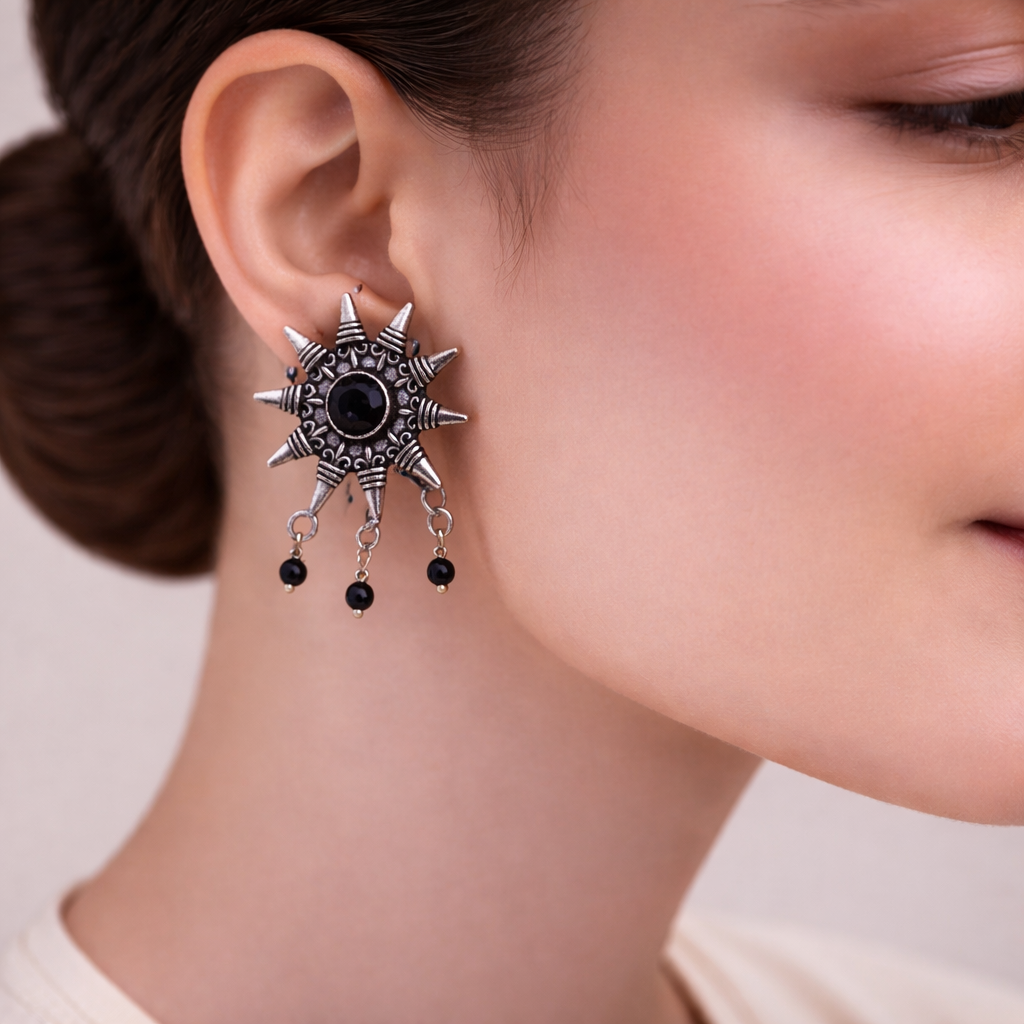 RaviRatna- Silver Brass Stone-Studded Stud Earrings