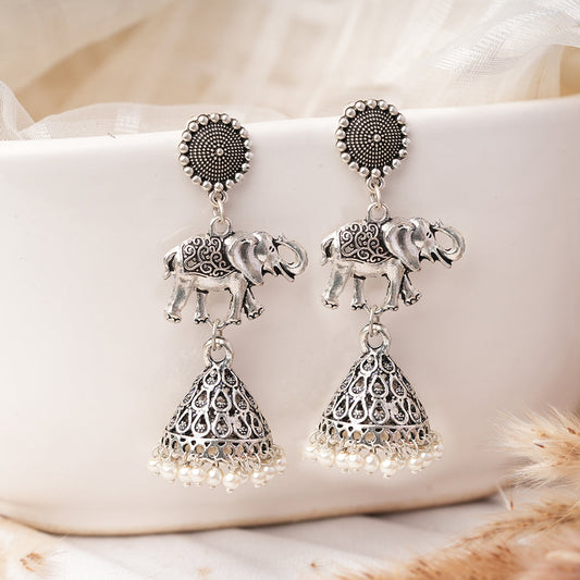 GajPriya- Silver Brass Pearl Jhumki Earrings