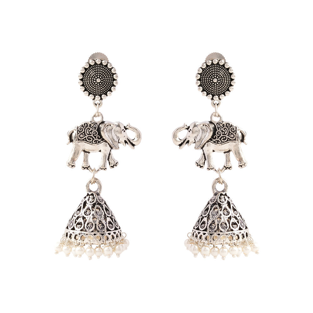 GajPriya- Silver Brass Pearl Jhumki Earrings