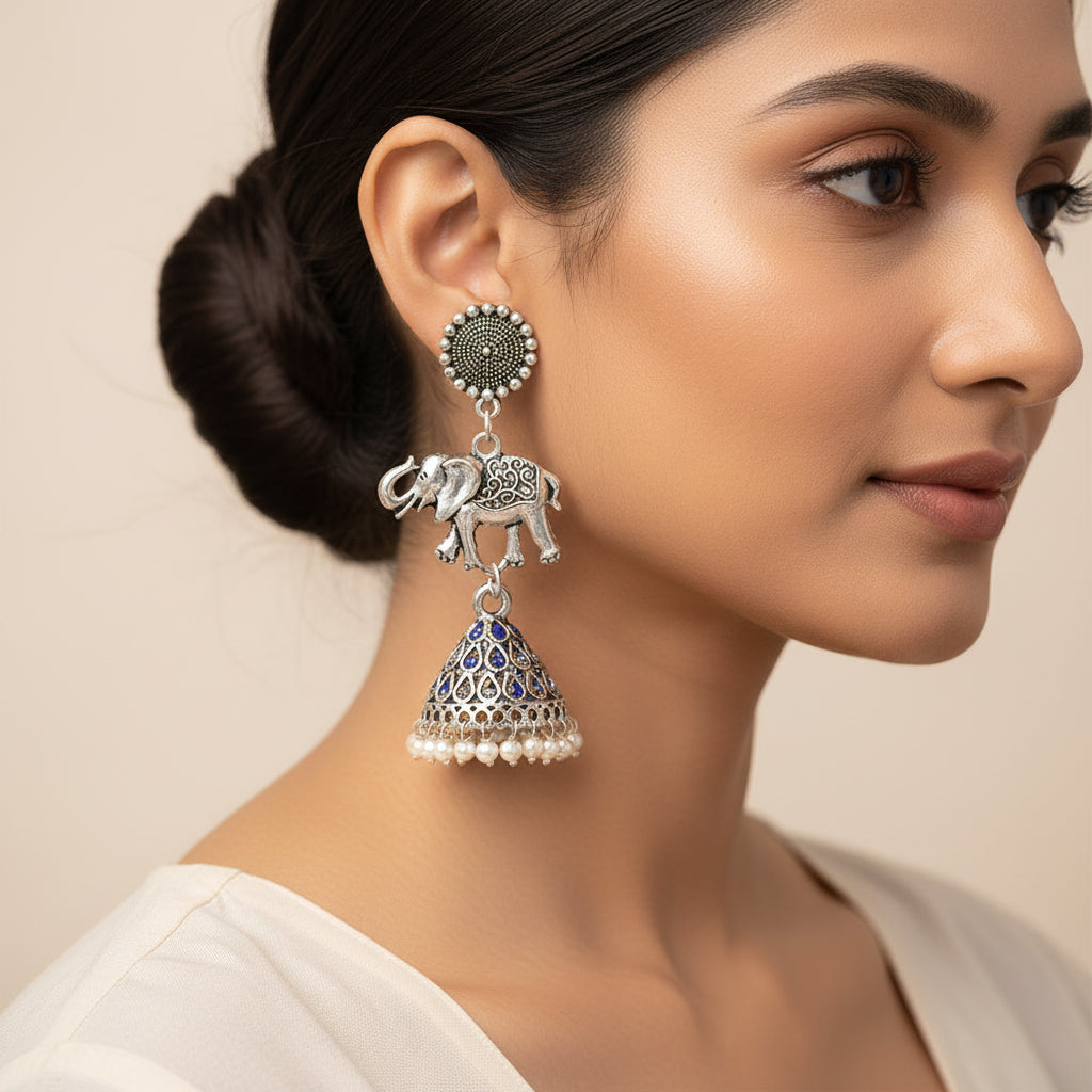 GajPriya- Silver Brass Pearl Jhumki Earrings