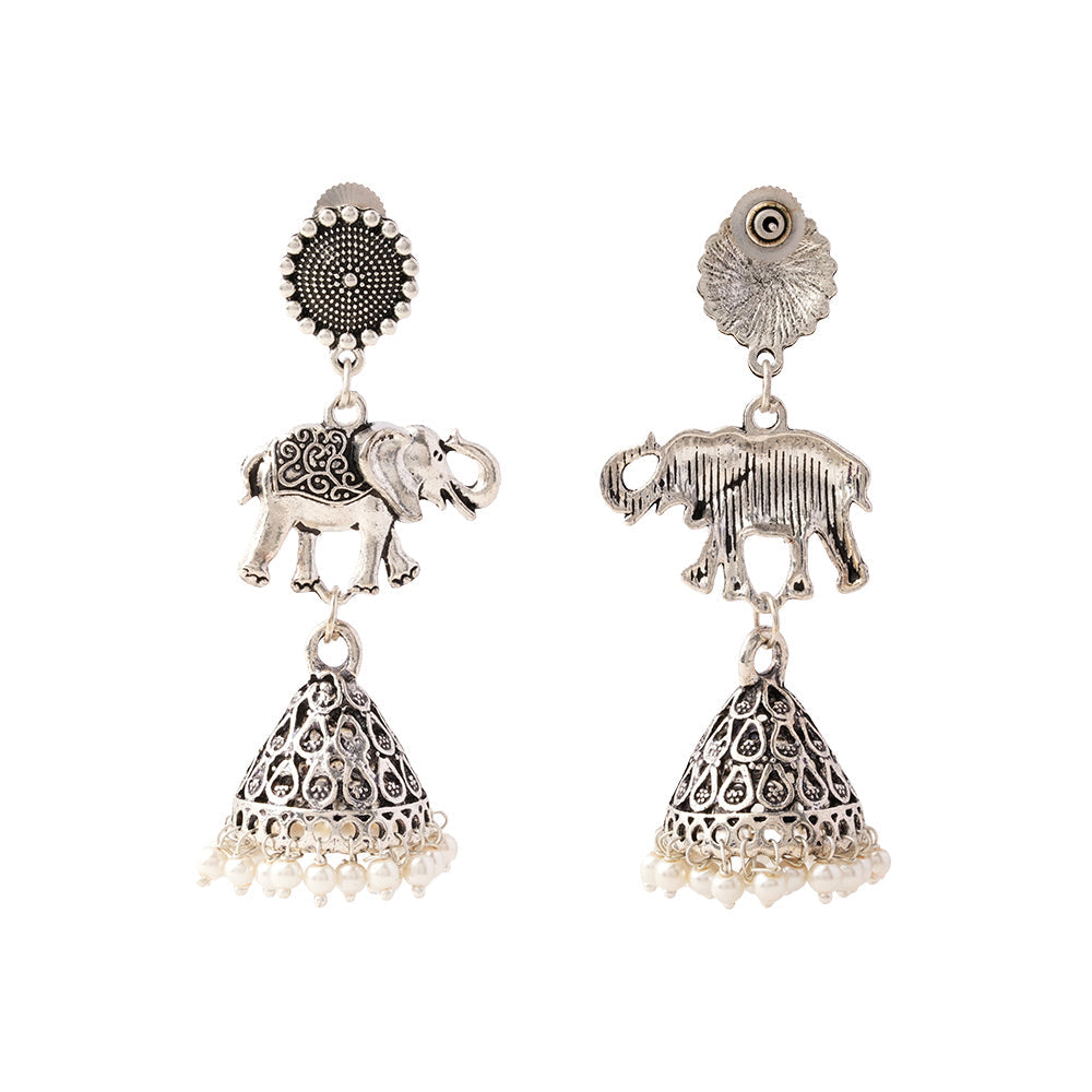 GajPriya- Silver Brass Pearl Jhumki Earrings