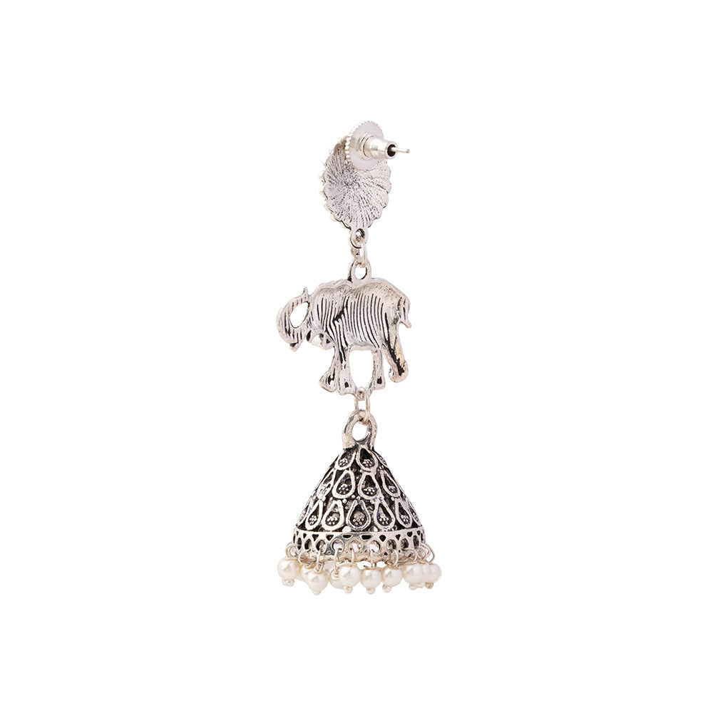 GajPriya- Silver Brass Pearl Jhumki Earrings