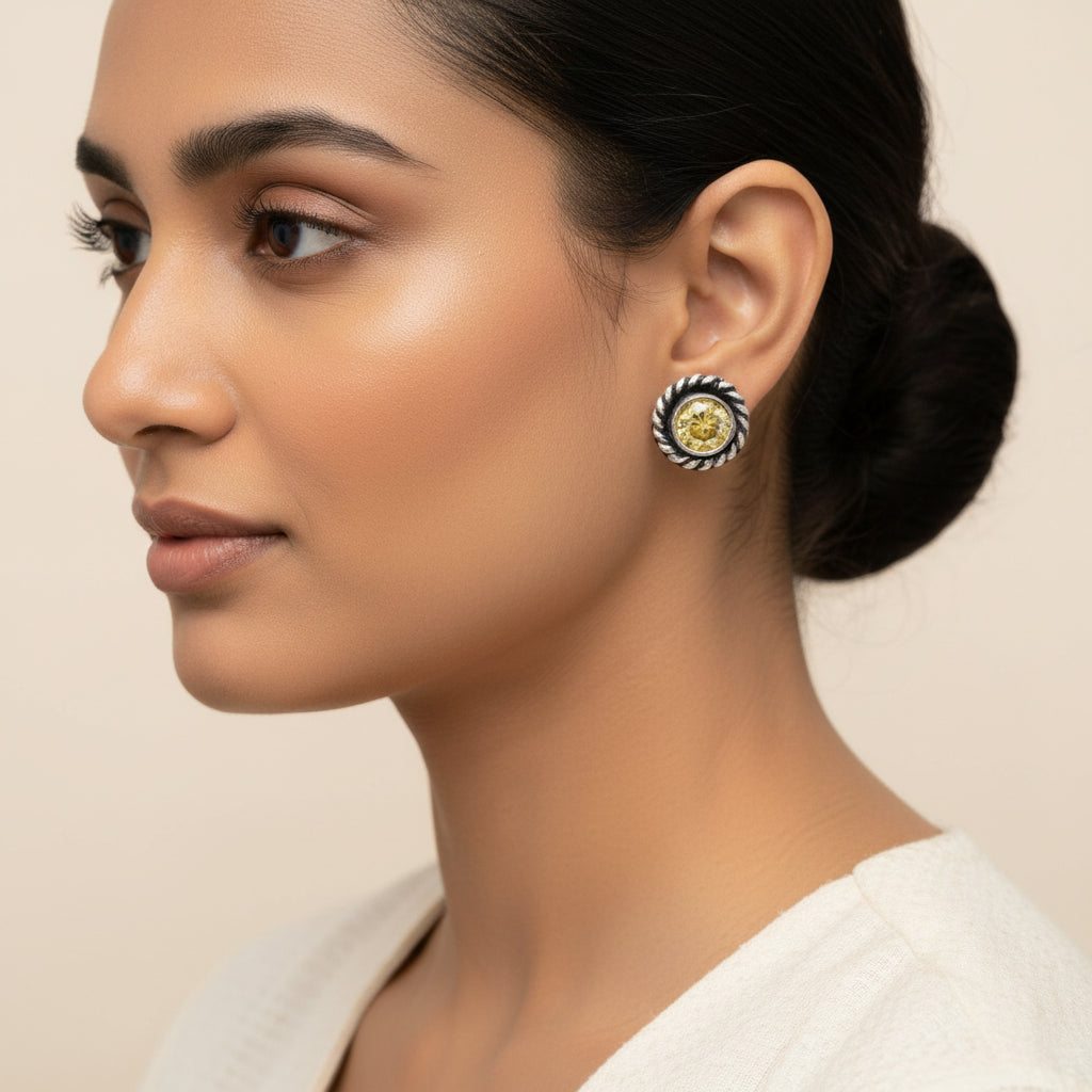 Neelam- Combo of Silver Brass Oxidised stud Earrings