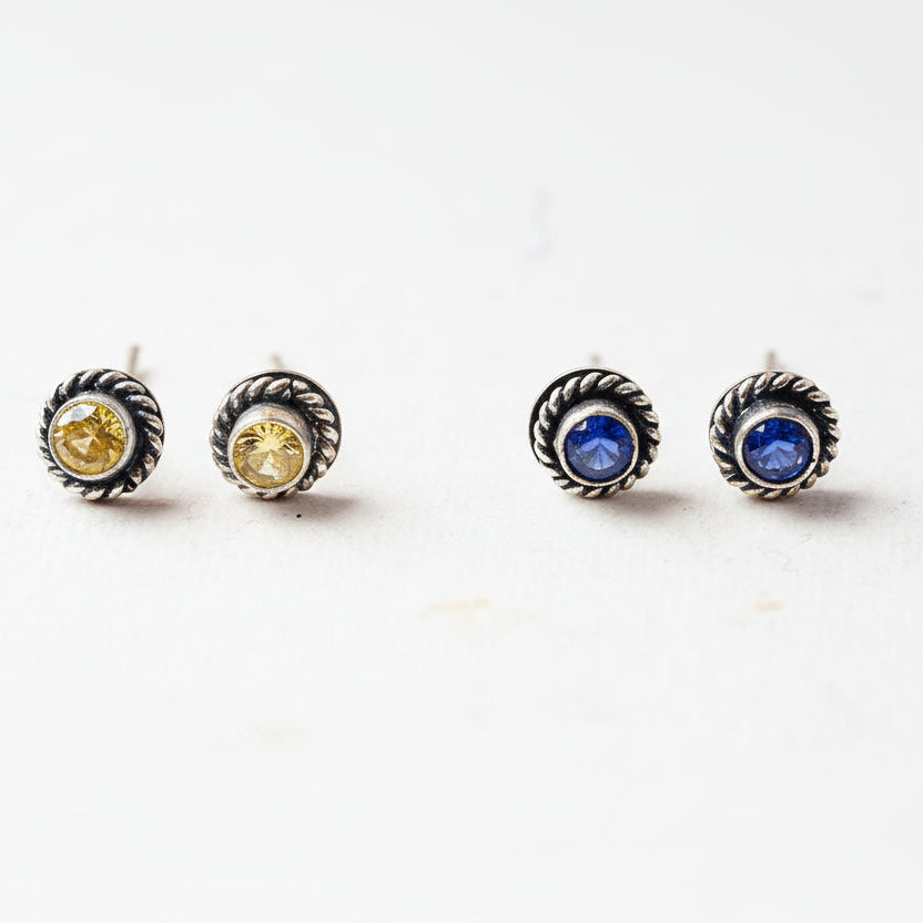 Neelam- Combo of Silver Brass Oxidised stud Earrings