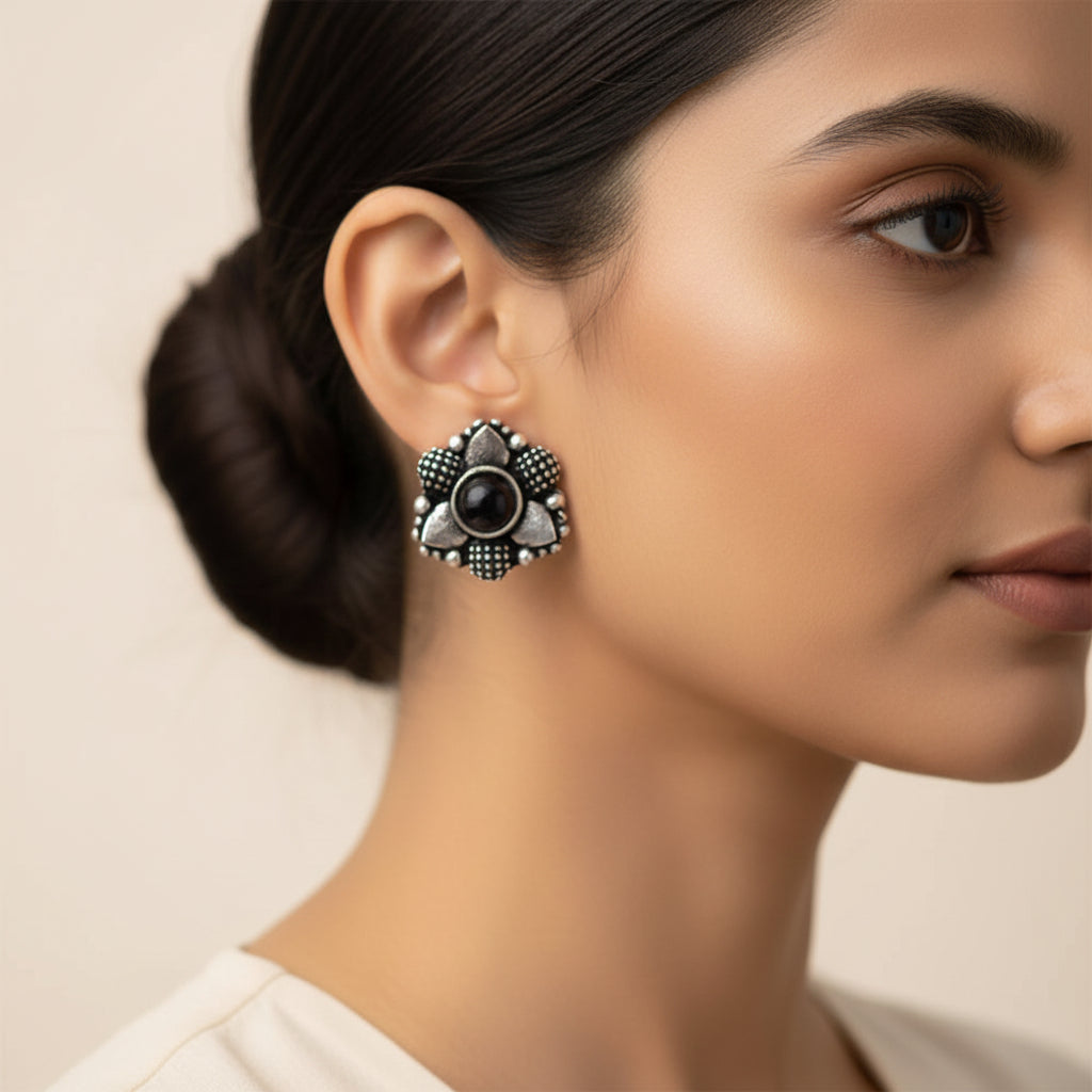 BaaliBahaar- Combo of Silver Brass Oxidised stud Earrings